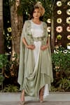 Buy_Nikita Vishakha_Green Crepe Embroidered Thread Round Cape With Dress _at_Aza_Fashions