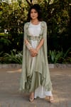 Nikita Vishakha_Green Crepe Embroidered Thread Round Cape With Dress _at_Aza_Fashions