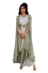 Buy_Nikita Vishakha_Green Crepe Embroidered Thread Round Cape With Dress 