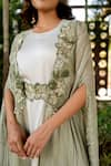 Shop_Nikita Vishakha_Green Crepe Embroidered Thread Round Cape With Dress 