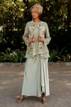 Buy_Nikita Vishakha_Green Lurex Embroidered Thread V Neck Beads Jacket Skirt Set _at_Aza_Fashions