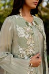 Buy_Nikita Vishakha_Green Lurex Embroidered Thread V Neck Beads Jacket Skirt Set _Online_at_Aza_Fashions