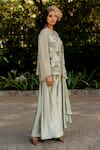 Shop_Nikita Vishakha_Green Lurex Embroidered Thread V Neck Beads Jacket Skirt Set _Online_at_Aza_Fashions