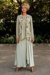 Shop_Nikita Vishakha_Green Lurex Embroidered Thread V Neck Beads Jacket Skirt Set 