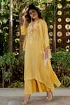 Buy_Nikita Vishakha_Yellow Lurex Embroidered Thread V Neck Kurta Set With Cape _at_Aza_Fashions