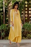 Buy_Nikita Vishakha_Yellow Lurex Embroidered Thread V Neck Kurta Set With Cape _Online_at_Aza_Fashions