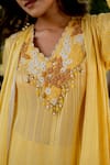 Nikita Vishakha_Yellow Lurex Embroidered Thread V Neck Kurta Set With Cape _at_Aza_Fashions