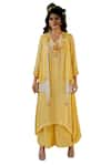 Shop_Nikita Vishakha_Yellow Lurex Embroidered Thread V Neck Kurta Set With Cape 