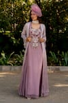 Buy_Nikita Vishakha_Purple Lurex Embroidered Thread U Neck Dress With Cape_at_Aza_Fashions