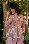 Nikita Vishakha_Purple Net Embroidered Thread V Neck Peplum Top And Sharara Set _Online_at_Aza_Fashions