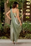 Nikita Vishakha_Green Raw Silk Embroidered Thread Sweetheart Border Skirt Saree Set _Online_at_Aza_Fashions