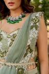 Shop_Nikita Vishakha_Green Raw Silk Embroidered Thread Sweetheart Border Skirt Saree Set _at_Aza_Fashions