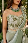 Buy_Nikita Vishakha_Green Raw Silk Embroidered Thread Sweetheart Border Skirt Saree Set _Online_at_Aza_Fashions