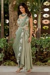 Buy_Nikita Vishakha_Green Raw Silk Embroidered Thread Sweetheart Border Skirt Saree Set 