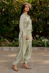 Nikita Vishakha_Green Crepe Embroidered Thread U Neck Kurta Salwar Set _at_Aza_Fashions