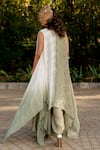 Shop_Nikita Vishakha_Green Raw Silk Embroidered Thread V Neck Vest Pant Set With Cape _at_Aza_Fashions