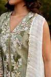 Buy_Nikita Vishakha_Green Raw Silk Embroidered Thread V Neck Vest Pant Set With Cape _Online_at_Aza_Fashions