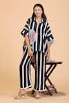 Buy_Radhika Jindal_Black Cotton Silk Printed Stripe Collared Shirt And Pant Set _at_Aza_Fashions