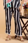 Buy_Radhika Jindal_Black Cotton Silk Printed Stripe Collared Shirt And Pant Set 