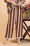 Shop_Radhika Jindal_Brown Cotton Silk Printed Stripe Collared Fan Shirt Pant Set _Online_at_Aza_Fashions