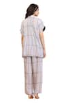 Radhika Jindal_Grey Cotton Silk Printed Quirky Mandarin Collar Top And Pant Set _Online_at_Aza_Fashions