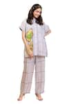 Shop_Radhika Jindal_Grey Cotton Silk Printed Quirky Mandarin Collar Top And Pant Set _Online_at_Aza_Fashions