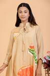 Radhika Jindal_Gold Cotton Silk Printed Quirky Mandarin Collar Shirt Dress  _Online_at_Aza_Fashions