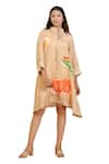 Radhika Jindal_Gold Cotton Silk Printed Quirky Mandarin Collar Shirt Dress  _at_Aza_Fashions