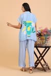 Radhika Jindal_Blue Cotton Silk Printed Lipgloss High Round Top And Pant Set _Online_at_Aza_Fashions