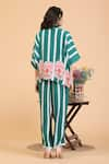 Radhika Jindal_Green Cotton Silk Printed Stripe Collared Anti-fit Top And Pant Set _Online_at_Aza_Fashions