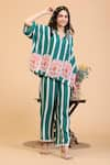 Radhika Jindal_Green Cotton Silk Printed Stripe Collared Anti-fit Top And Pant Set _at_Aza_Fashions