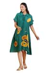 Radhika Jindal_Green Cotton Silk Printed Quirky Collared Dress _at_Aza_Fashions