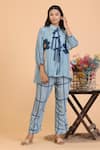 Buy_Radhika Jindal_Grey Cotton Silk Printed Floral Stripe Mandarin Collar Top Pant Set _at_Aza_Fashions