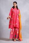 Buy_Radhika Jindal_Pink Cotton Silk Embroidered Floral High Round Pattern Kurta Pant Set  _at_Aza_Fashions