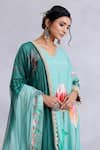 Radhika Jindal_Green Cotton Silk Embroidered Sequin V Neck Straight Kurta Pant Set  _Online_at_Aza_Fashions