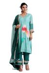 Shop_Radhika Jindal_Green Cotton Silk Embroidered Sequin V Neck Straight Kurta Pant Set  _Online_at_Aza_Fashions