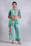 Buy_Radhika Jindal_Green Cotton Silk Embroidered Lace Round Floral Pattern Kurta Pant Set _at_Aza_Fashions
