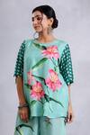 Radhika Jindal_Green Cotton Silk Embroidered Lace Round Floral Pattern Kurta Pant Set _Online_at_Aza_Fashions