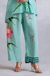 Shop_Radhika Jindal_Green Cotton Silk Embroidered Lace Round Floral Pattern Kurta Pant Set _Online_at_Aza_Fashions