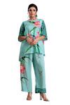 Radhika Jindal_Green Cotton Silk Embroidered Lace Round Floral Pattern Kurta Pant Set _at_Aza_Fashions