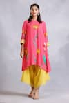 Buy_Radhika Jindal_Pink Cotton Silk Floral Pattern Asymmetric Kurta Draped Pant Set  _at_Aza_Fashions