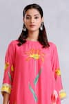 Shop_Radhika Jindal_Pink Cotton Silk Floral Pattern Asymmetric Kurta Draped Pant Set  _Online_at_Aza_Fashions