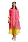 Radhika Jindal_Pink Cotton Silk Floral Pattern Asymmetric Kurta Draped Pant Set  _at_Aza_Fashions