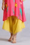 Buy_Radhika Jindal_Pink Cotton Silk Floral Pattern Asymmetric Kurta Draped Pant Set  