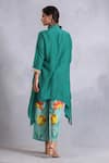 Shop_Radhika Jindal_Green Cotton Silk Floral Pattern Asymmetric Hem Kurta And Pant Set  _at_Aza_Fashions