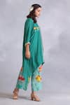 Radhika Jindal_Green Cotton Silk Floral Pattern Asymmetric Hem Kurta And Pant Set  _Online_at_Aza_Fashions