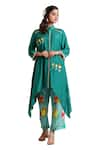 Shop_Radhika Jindal_Green Cotton Silk Floral Pattern Asymmetric Hem Kurta And Pant Set  _Online_at_Aza_Fashions