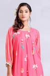 Radhika Jindal_Pink Cotton Silk Embroidered Lace Floral Pattern Edged Kurta Pant Set  _at_Aza_Fashions