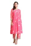 Buy_Radhika Jindal_Pink Cotton Silk Embroidered Lace Floral Pattern Edged Kurta Pant Set  