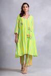 Buy_Radhika Jindal_Yellow Cotton Silk Embroidered Sequin Princess Cut Kurta Pant Set  _at_Aza_Fashions